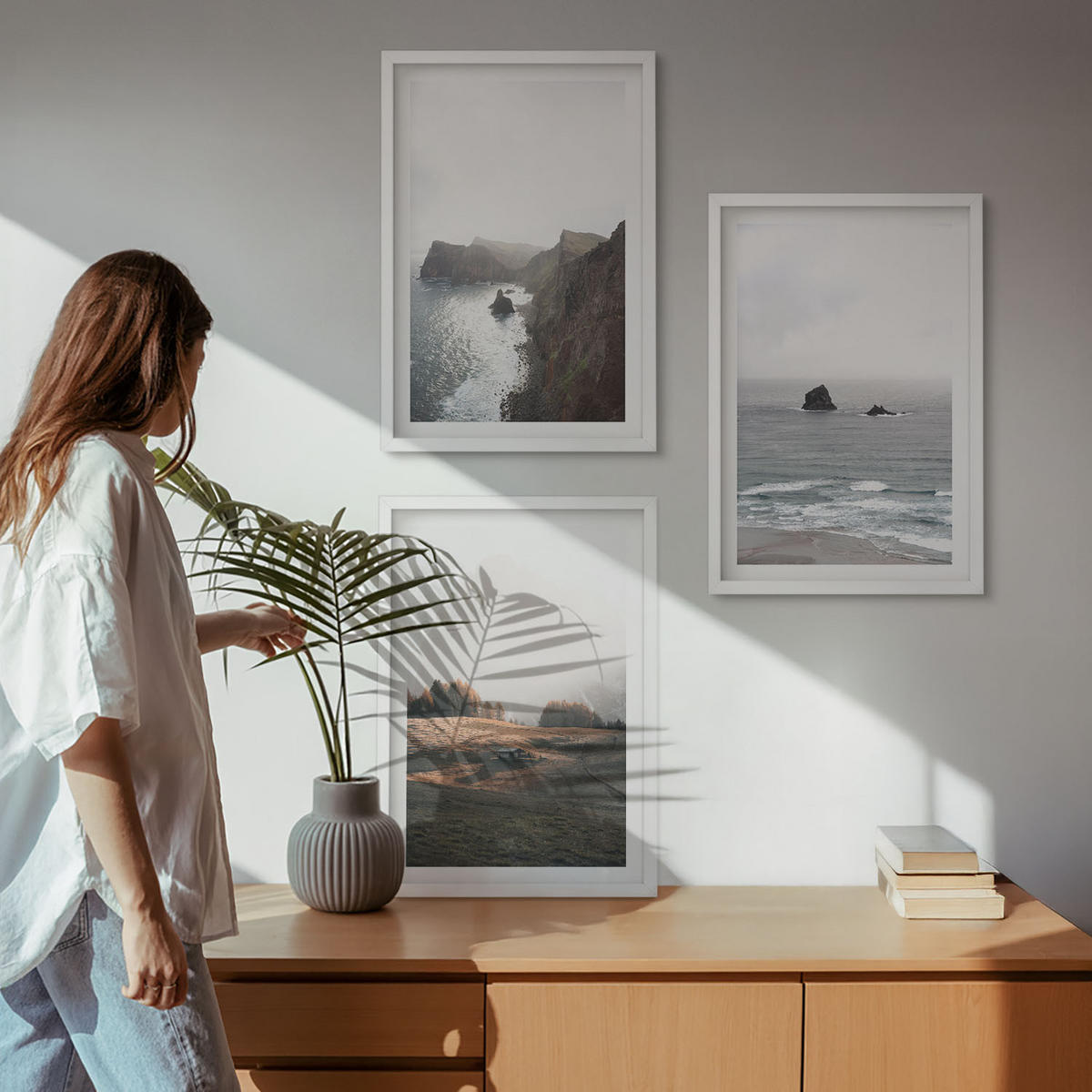 WANDBILDER 3er-Set - 40x60 cm Weißer Rahmen - Landschaften aus Bergen und Meer - Weiß, Kunststoff (40/60cm) - ArtPrintCave