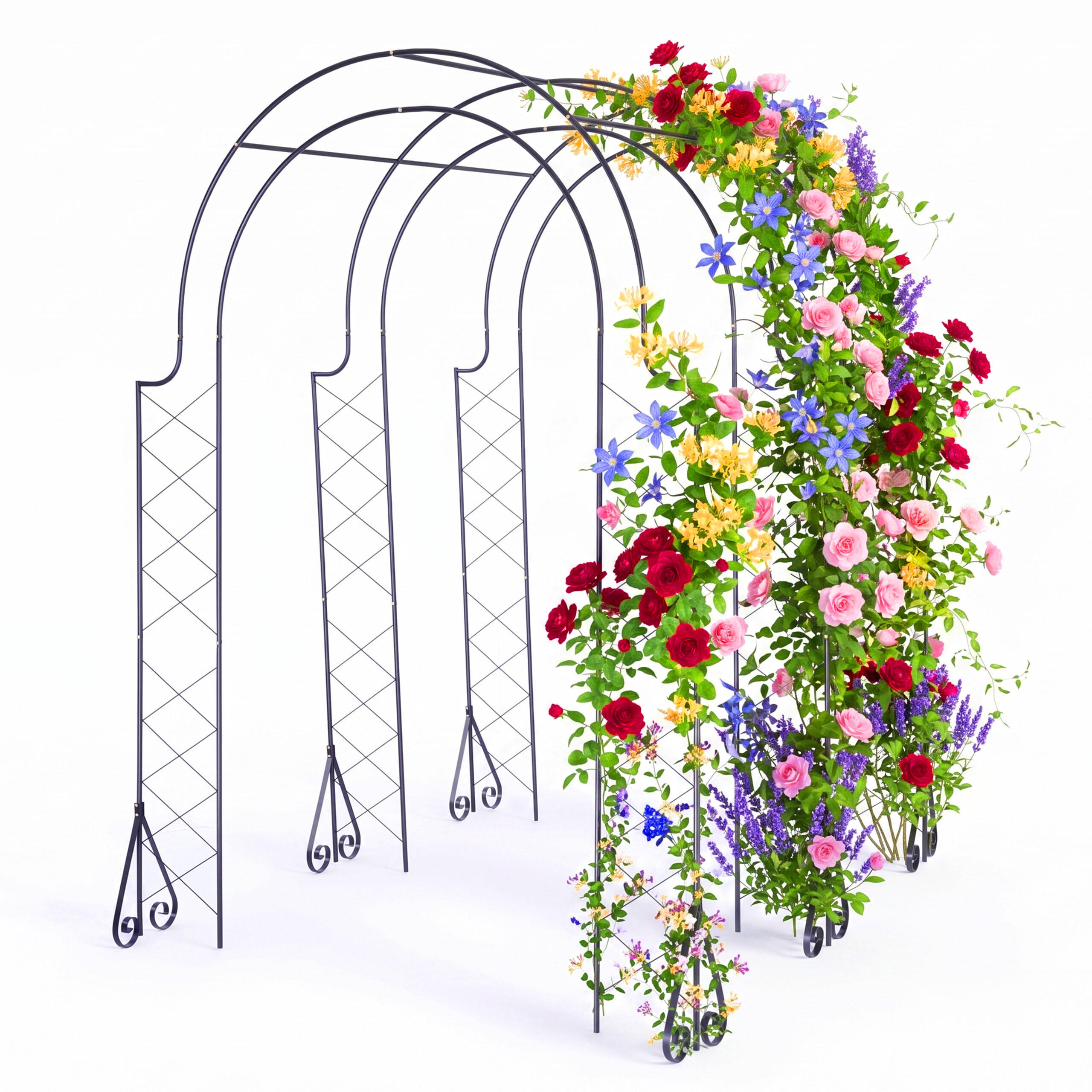 ROSENBOGEN Schwarz Metall 3-fach 250x180x210 cm - Schwarz, Metall (180/250/210cm) - Relaxdays