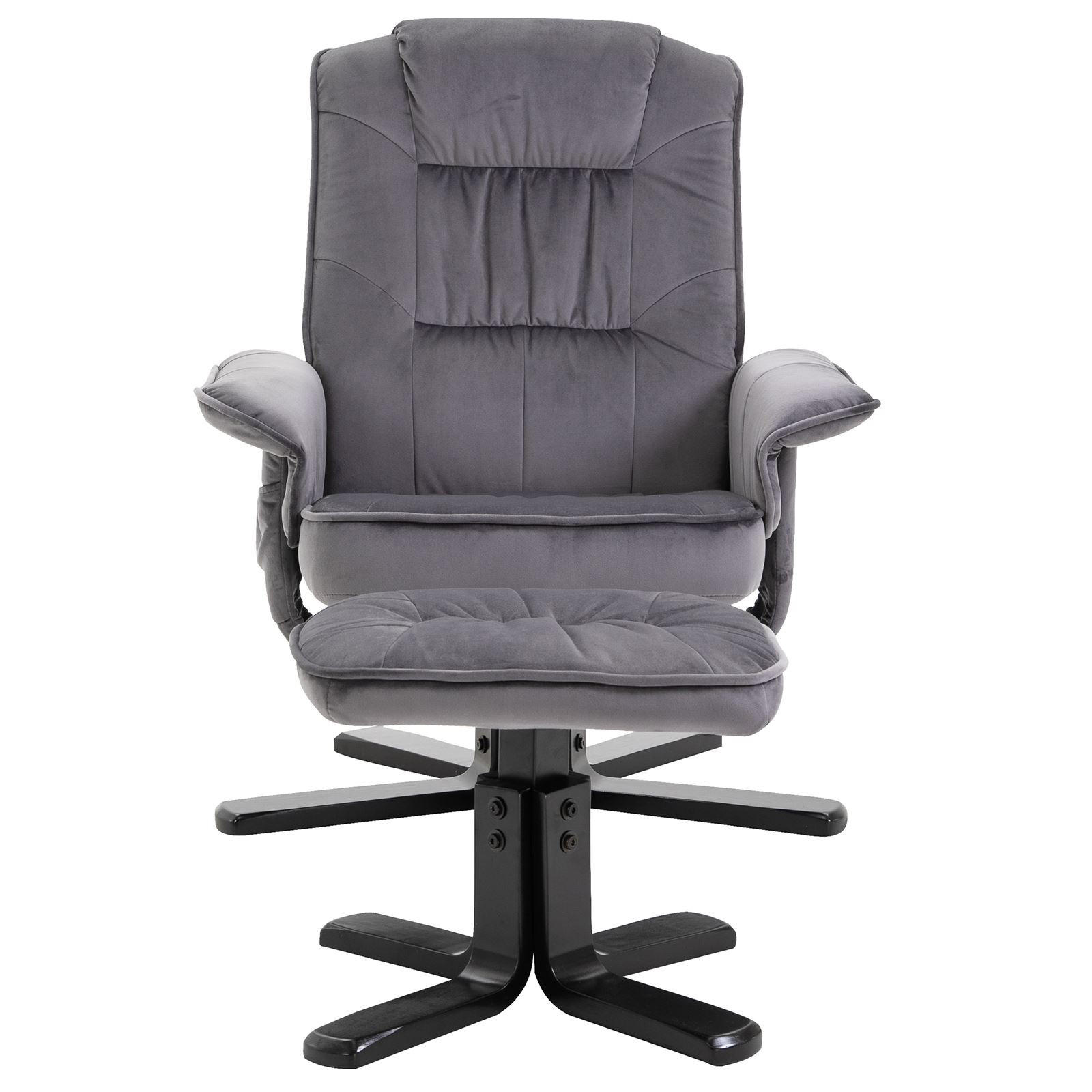 RELAXSESSEL SAMTSTOFF, SET MIT HOCKER CHARLES - Grau, Textil (76/87/61cm) - IDIMEX