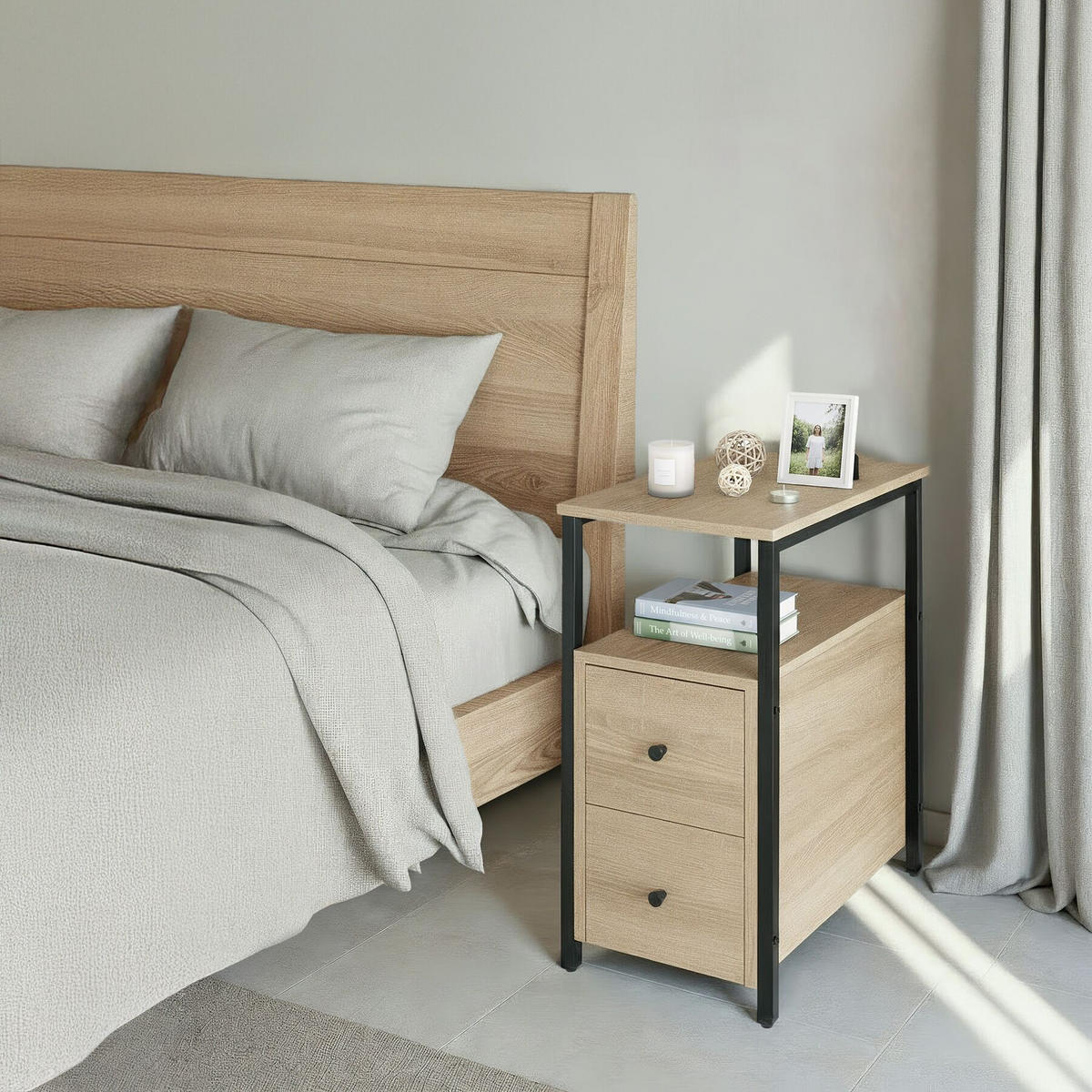 NACHTSCHRANK Tullamore, 30 x 49,5 x 61,5 cm, Industrial Holz hell, Eiche Sonoma - Naturfarben, Holzwerkstoff (30/61.5/49.5cm) - tectake