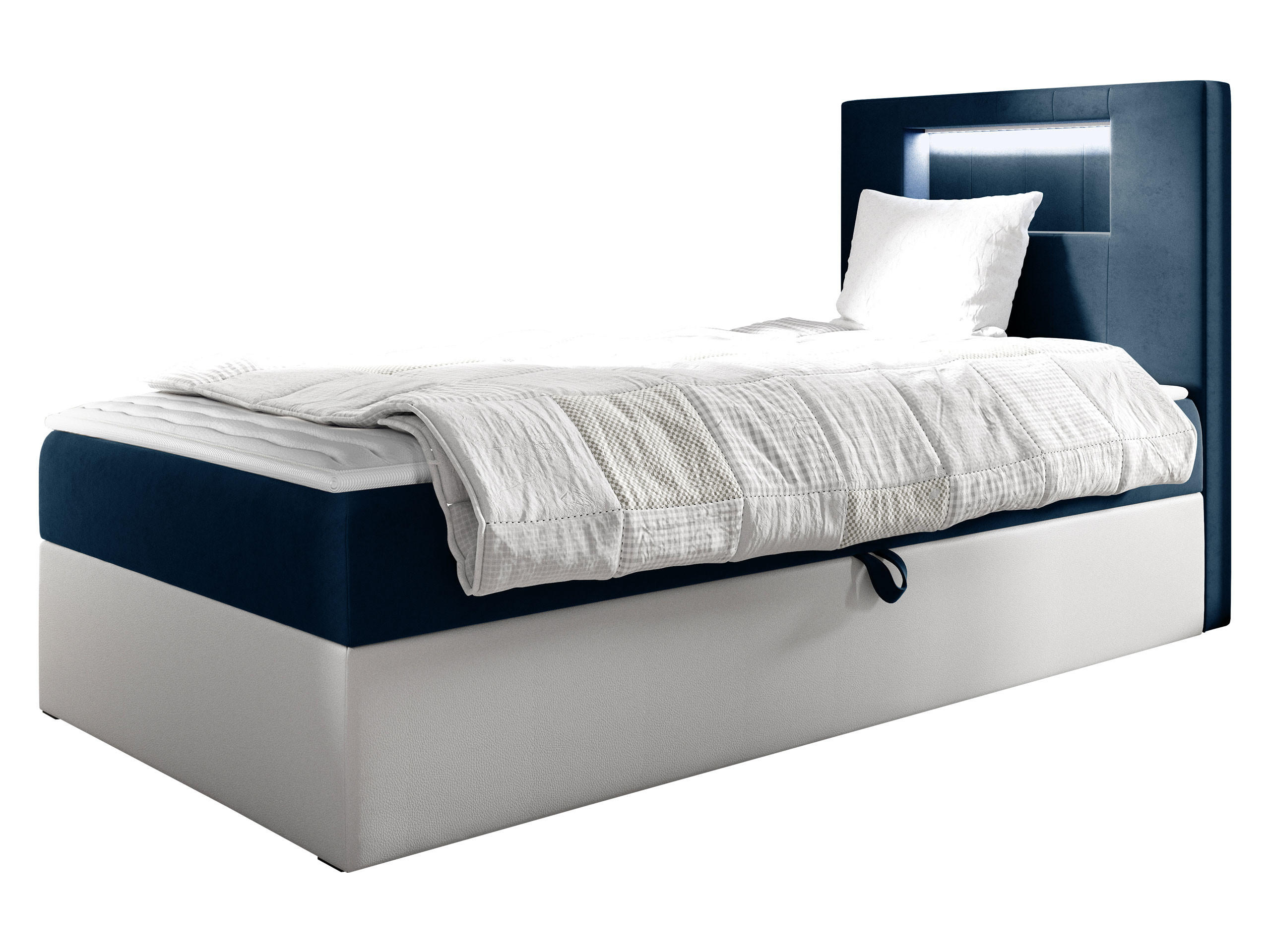BOXBETT Gold Junior 1, Seite zum Öffnen des Bettkastens: Rechts - Blau/Weiß, Holz (90/200cm) - MIRJAN24