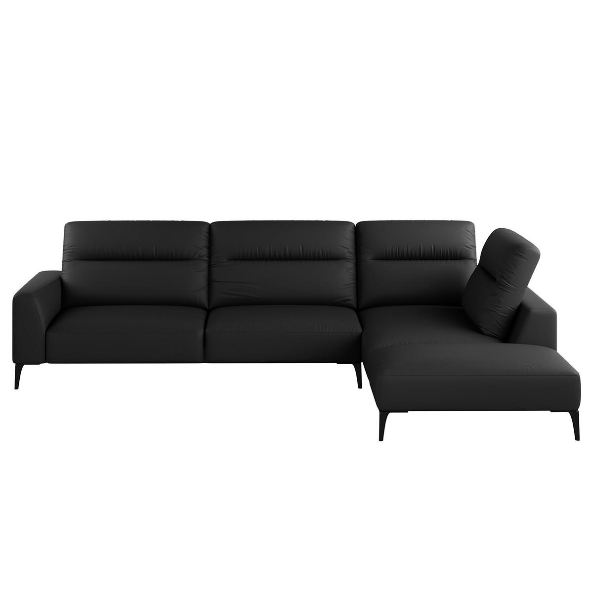 ECKSOFA mit Ottomane - Schwarz, Leder/Metall (325/238cm) - home24