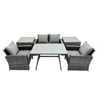 GARTENMÖBELSET mit ESSTISCH,HOCHLEHNER-SOFA Polyrattan Dunkelgrauer Mix 4-Sitzer - Dunkelgrau/Grau, Glas/Kunststoff - Fimous