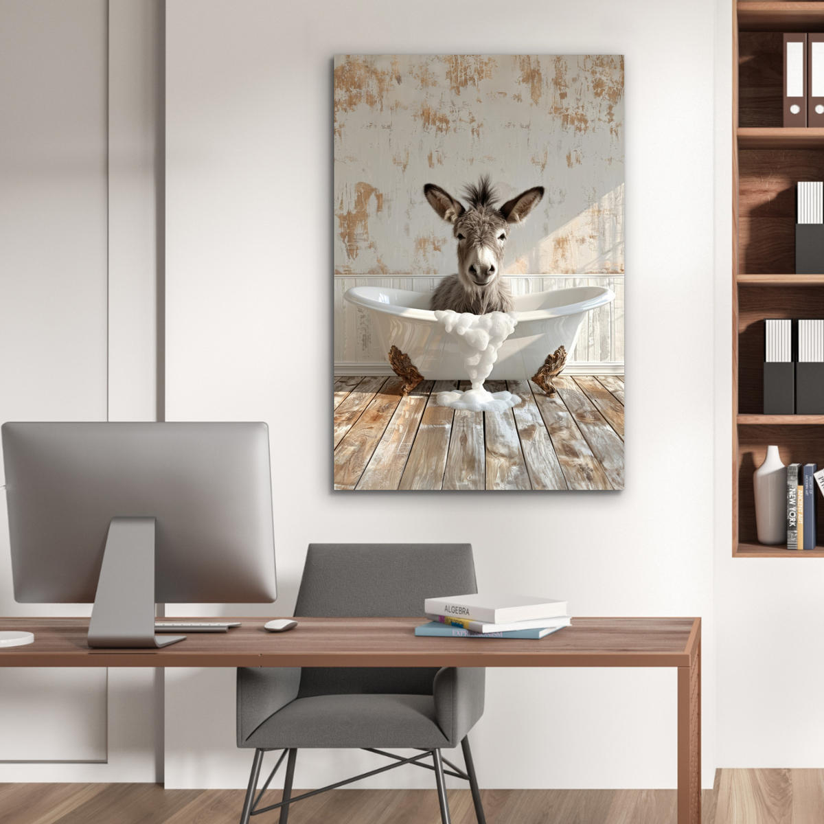 METALLBILD Esel - Tiere - Badewanne - Schaumstoff 60x90 cm - Weiß, Metall (60/90cm) - MuchoWow
