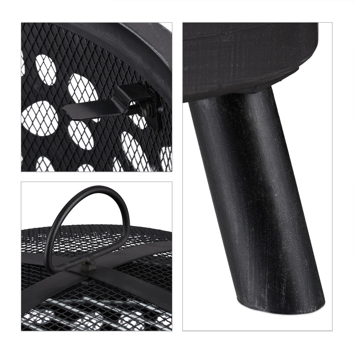 FEUERSCHALE Schwarz Silber Stahl mit Grillrost 60 cm - Schwarz, Metall (60/51/60cm) - Relaxdays
