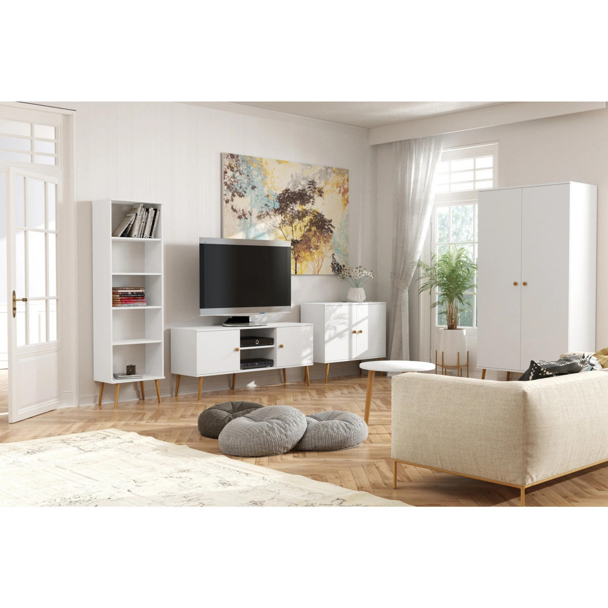 KLEIDERSCHRANK NATURA, 87 cm, Weiß Matt, mit 5 Fächern - Weiß, Holz (87/212/41cm) - Excellent Home