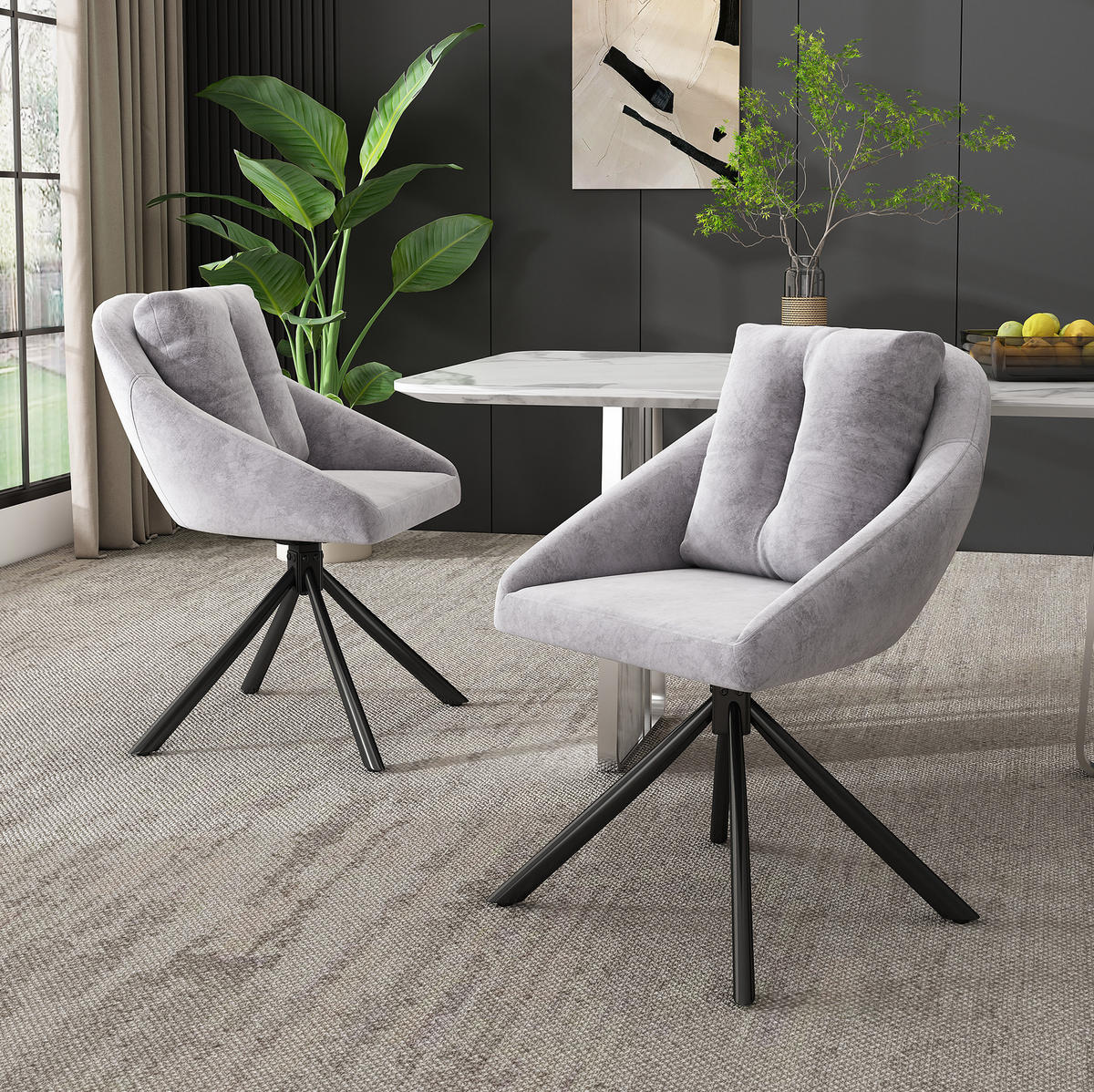 DREHSTUHL ergonomisch Samt Grau 6er-Set - Grau, Metall (54/79/65.2cm) - Meubliv