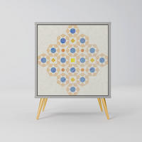 SIDEBOARD PATTERNED PRISM, Grau, 57,5x42x75,5 cm, Goldfarbene Metallfüße - Goldfarben/Multicolor, Holzwerkstoff/Metall (57.5/75.5/42cm) - SpaceRebels