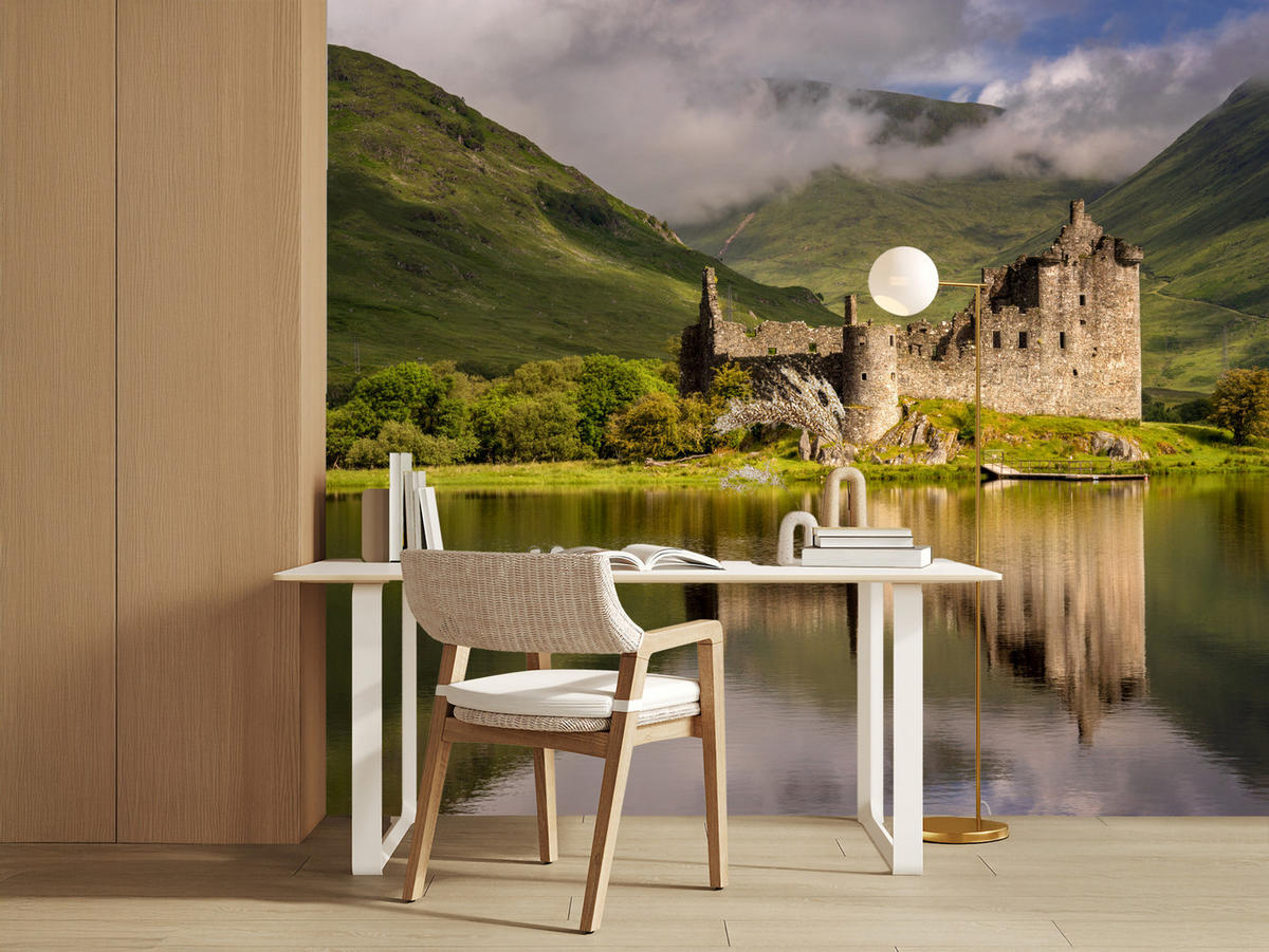 FOTOTAPETE Burgruine Kilchurn See Landschaft 3D 150x105 - Gelb/Beige, Papier (150/105cm) - Muralo