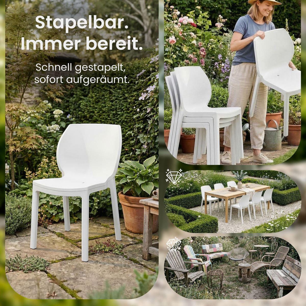 GARTENSTUHL 6 Kunststoff Weiß - Weiß, Kunststoff (58/80/59cm) - CLP