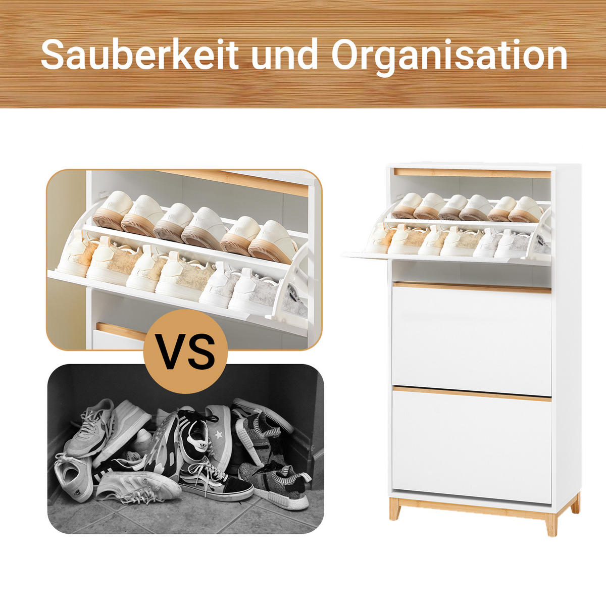 SCHUHSCHRANK Weiß-Natur - Weiß/Naturfarben, Holz/Holzwerkstoff (60/122/34cm) - SoBuy