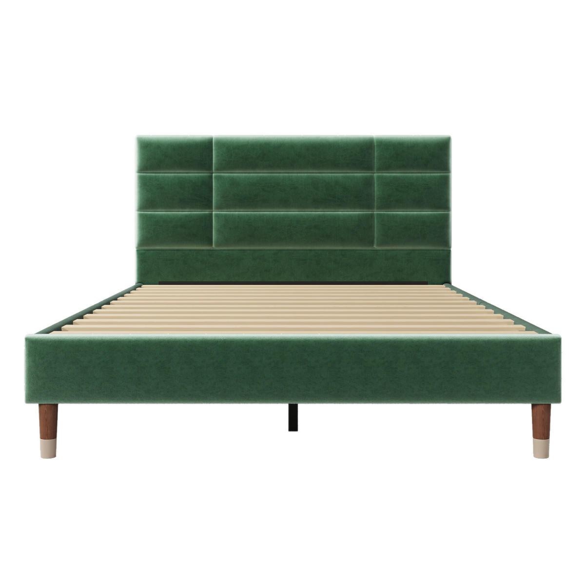 SAMT-POLSTERBETT 140/200 cm in Dunkelgrün mit Lattenrost und gepolstertem Kopfteil - Grün, Textil (140/200cm) - BEAOK