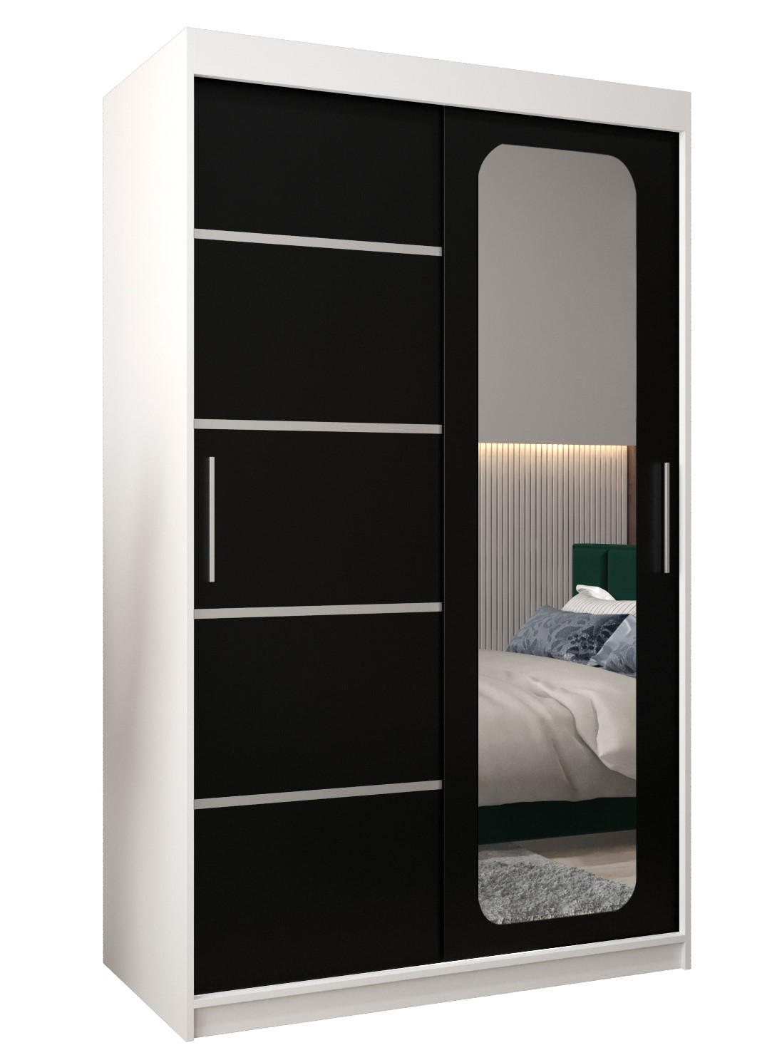 SCHWEBETÜRENSCHRANK 200/120/62 2-türig - Silberfarben/Schwarz, Holz/Kunststoff (120/200/62cm) - Abiks Möbel