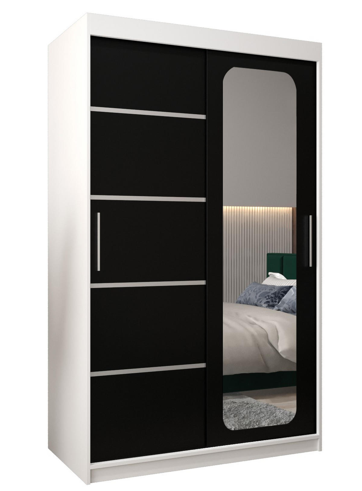 SCHWEBETÜRENSCHRANK 200/120/62 2-türig - Silberfarben/Schwarz, Holz/Kunststoff (120/200/62cm) - Abiks Möbel