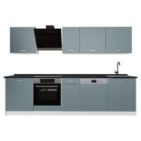 KÜCHENZEILE R-Line, Blau-Grau/Weiß, 280 cm Arbeitsplatte Anthrazit - Blaugrau/Weiß, Holzwerkstoff (280/206.8/60cm) - Vicco