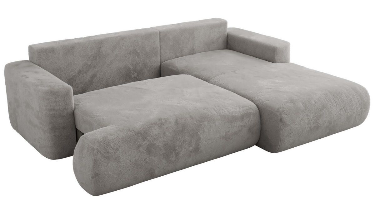 ECKSOFA OVO L Hellgrau Plüsch - Rechts Seite - Hellgrau/Schwarz, Kunststoff/Textil (195/271cm) - MKS