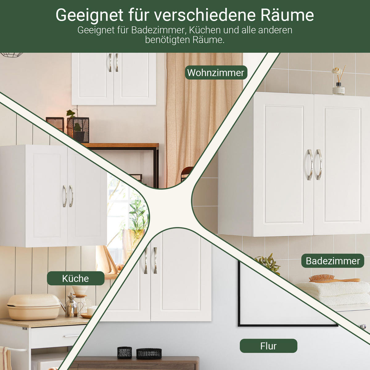 HÄNGESCHRANK mit Verstellbarem Regal, 60x60x30cm, Weiß - Weiß, Holzwerkstoff (60/60/30cm) - SoBuy