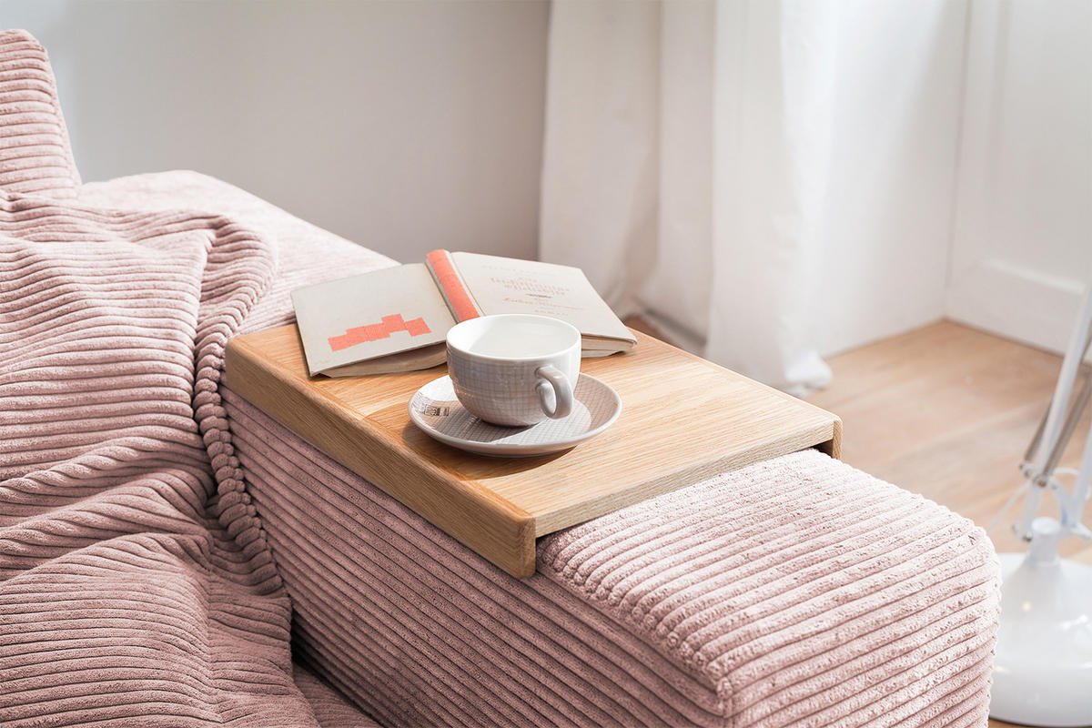 SOFA 2-SITZER MADELINE Pink Cord - Pink/Schwarz, Kunststoff/Textil (230/85/127cm) - KAWOLA
