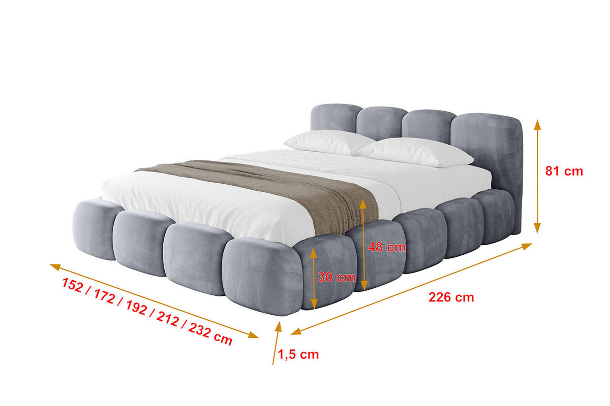POLSTERBETT mit Bettkasten und Lattenrost, Boxbett ohne Matratze - KALA-v1 180x200 Grau - Grau, Holzwerkstoff/Textil (180/200cm) - ALTDECOR