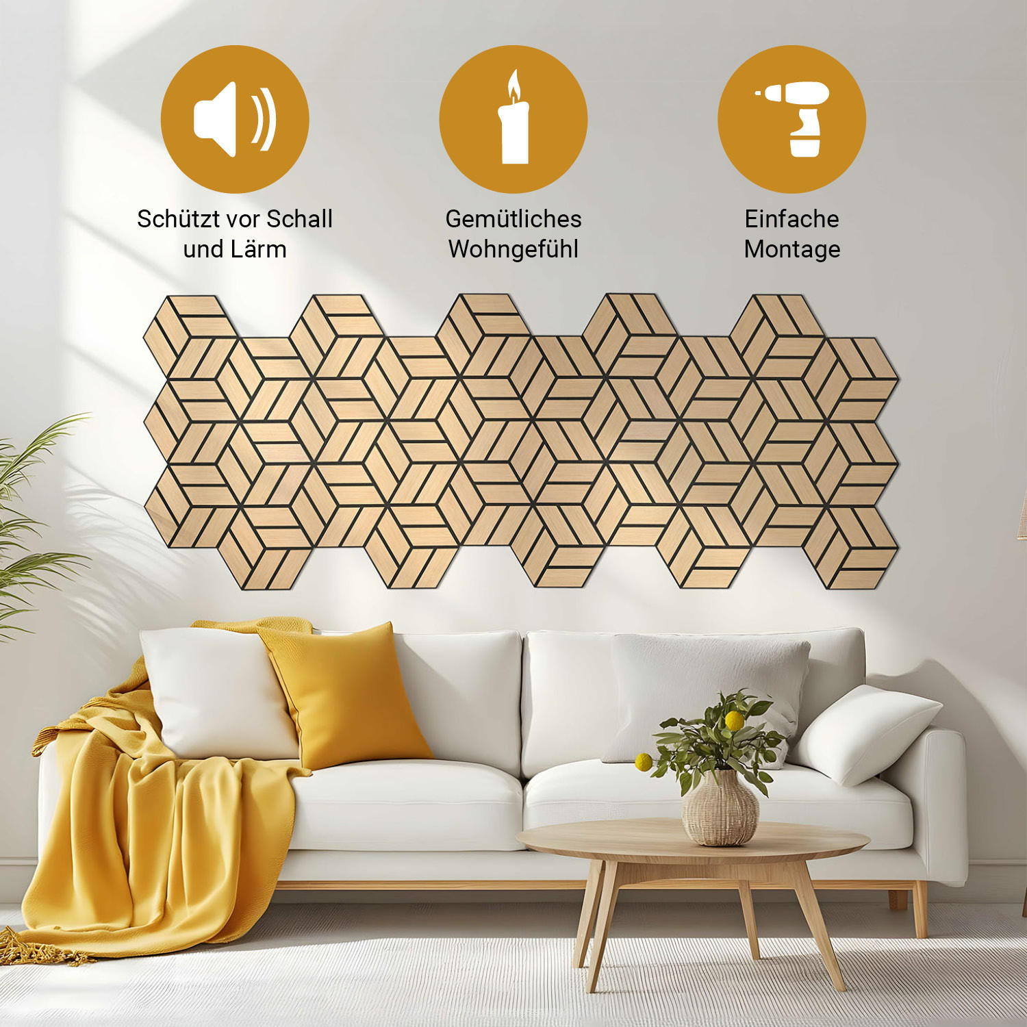 AKUSTIKPANEEL Hexagon Natur 12 Stück - Naturfarben, Holz (30/26/2cm) - Homestyle4u