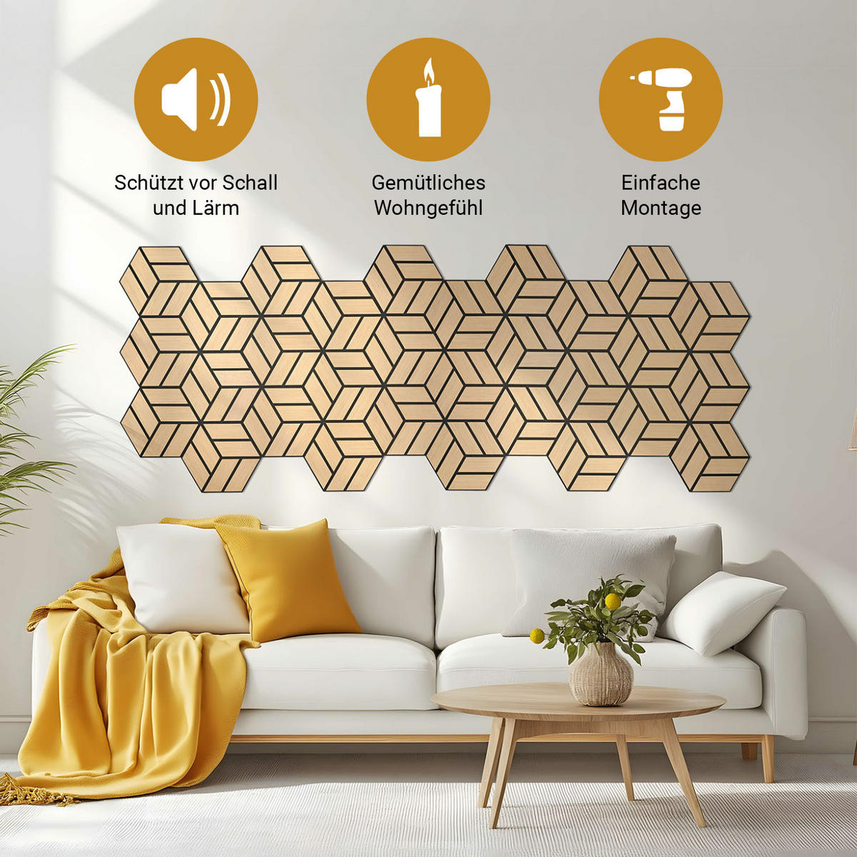 AKUSTIKPANEEL Hexagon Natur 4 Stück - Naturfarben, Holz (30/26/2cm) - Homestyle4u