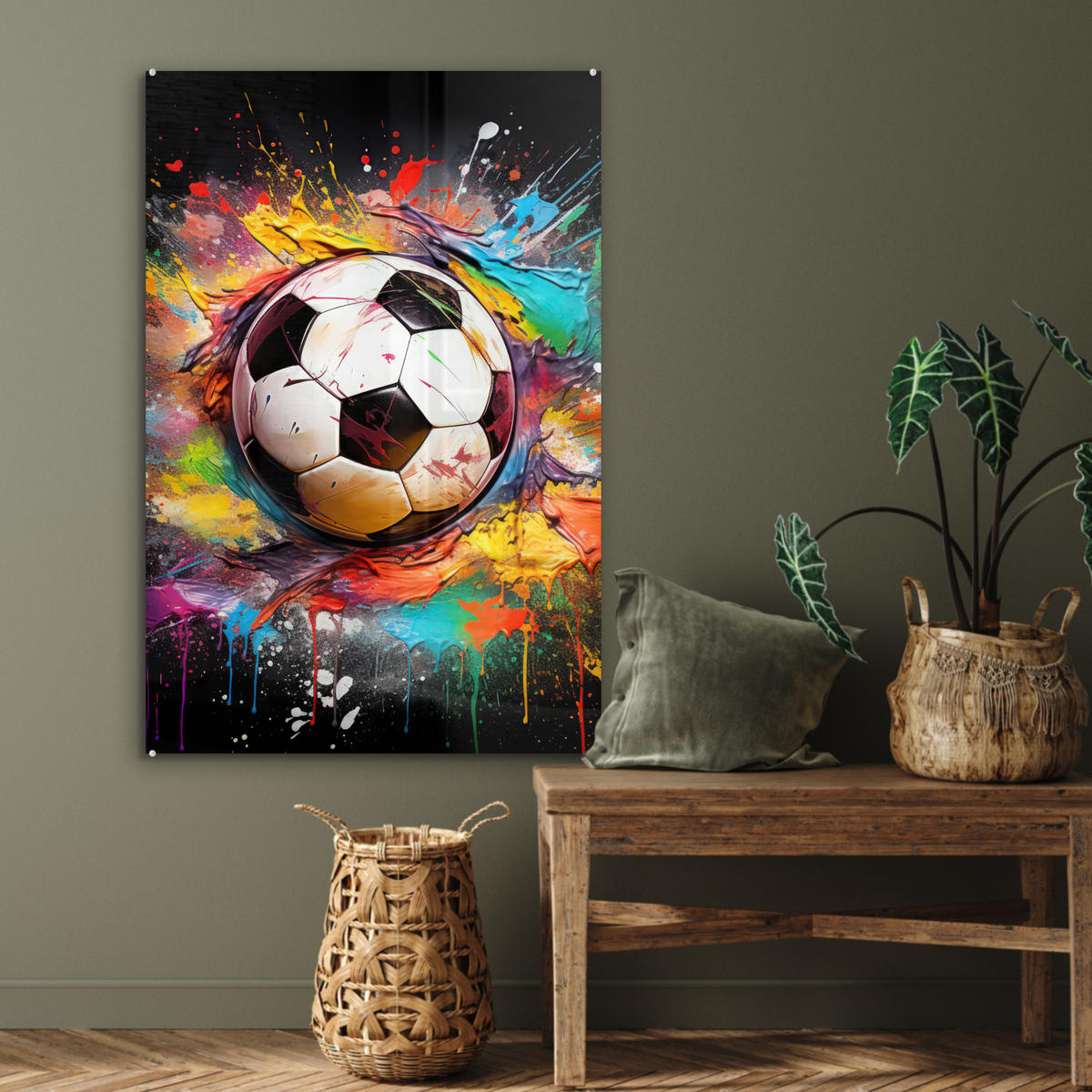 ACRYLGLASBILD Fußball - Farbe - Farben - Schwarz - Weiß 60x90 cm - Weiß, Glas (60/90cm) - MuchoWow