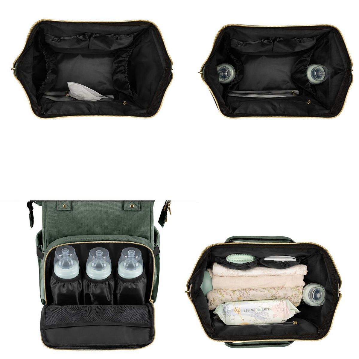 WICKELTASCHE Siena tannengrün Wickelunterlage, Thermo-Flaschenfächer, wasserabweisende Tasche - Schwarz, Textil (21/42/27cm) - Kikka boo