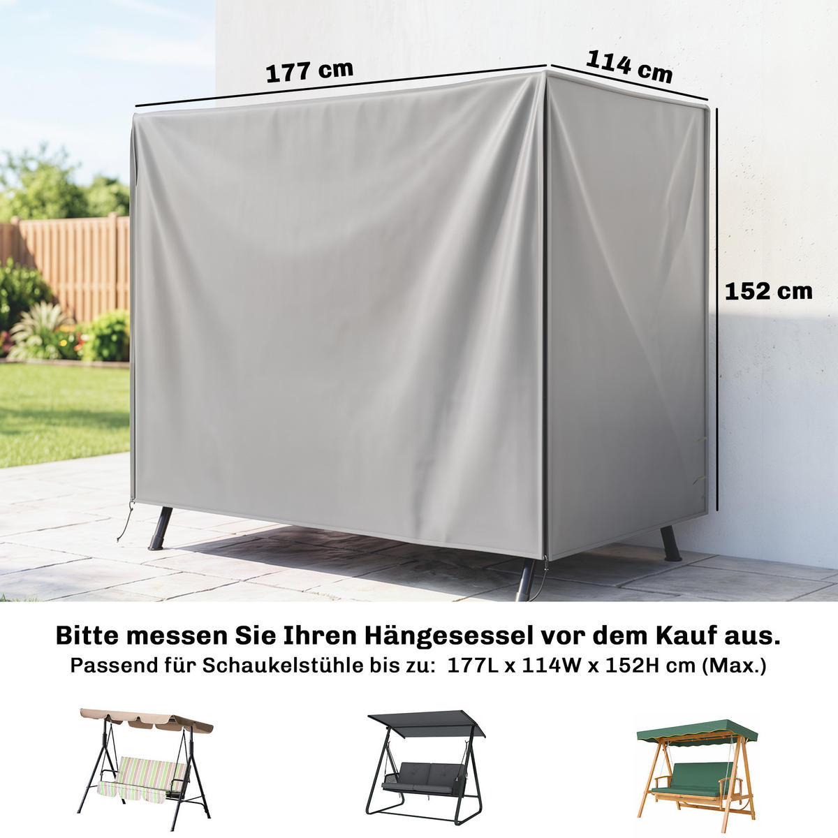 KRYT houpacího křesla, šedý - šedá, plast (114/152/177cm) - Outsunny