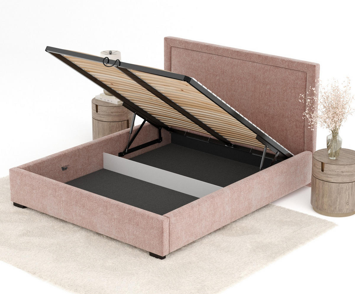 POLSTERBETT Ordina Rosa 120/200 cm im Chenille-Stoff - Pink/Schwarz, Holz/Holzwerkstoff (120/200cm) - Maison de Reve