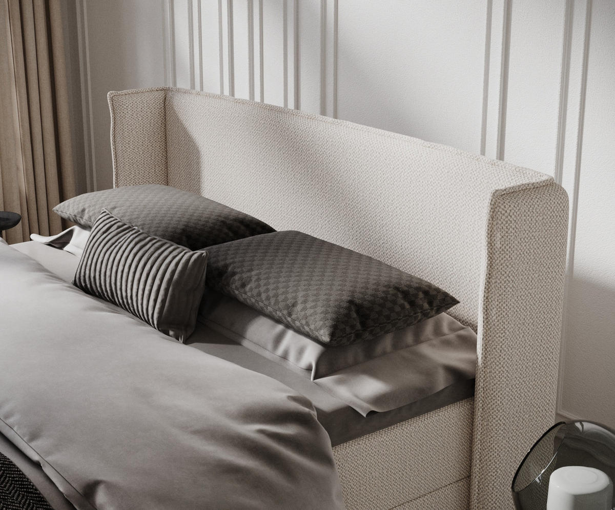 BOXBETT Passion Creme 140/200 cm mit Matratze und Topper - Creme/Schwarz, Holz/Holzwerkstoff (140/200cm) - Maison de Reve