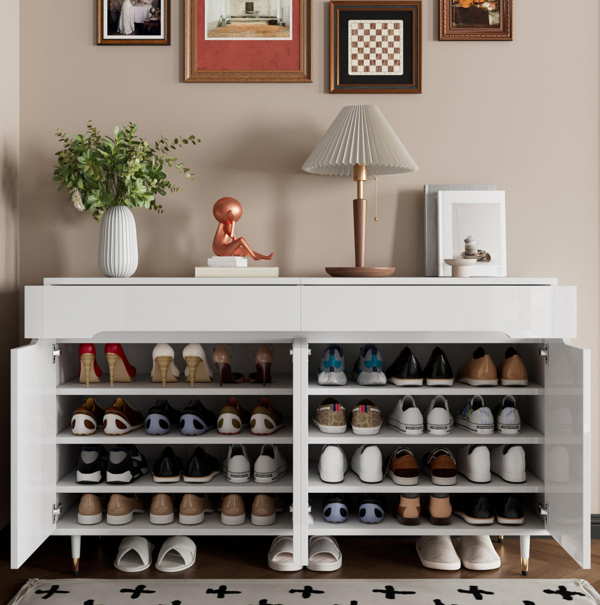 SCHUHSCHRANK 140/39/84 cm in Weiß mit 2 Türen, 2 Schubladen und Soft-Close - Weiß, Holzwerkstoff (140/84/39cm) - BEAOK