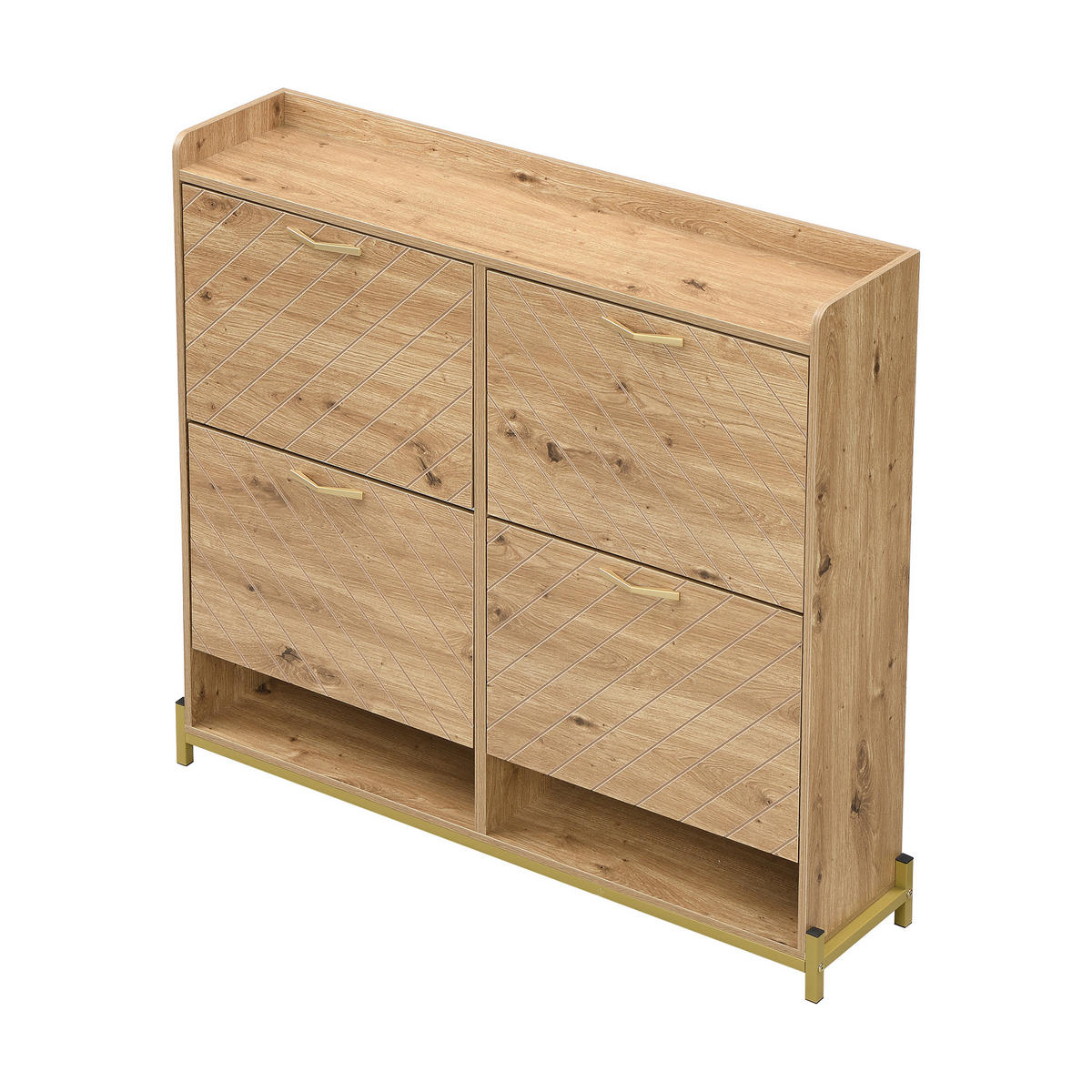 SCHUHSCHRANK mit 4 Klappen 108,5/24/100 cm in Holzoptik, platzsparend - Naturfarben, Holzwerkstoff (108.5/100/24cm) - BEAOK
