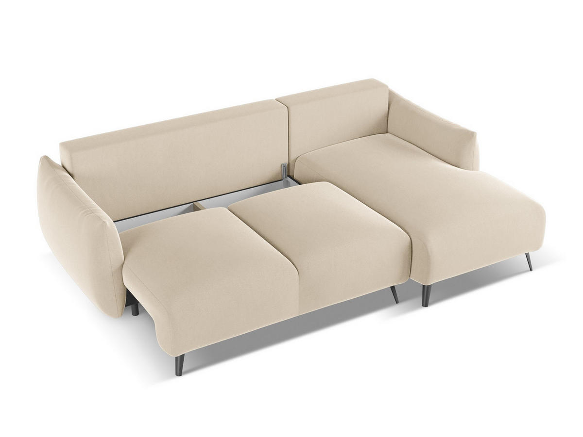 ECKSOFA mit Schlaffunktion Samt Stoff Beige - Beige/Creme, Textil/Metall (242/162cm) - Makamii
