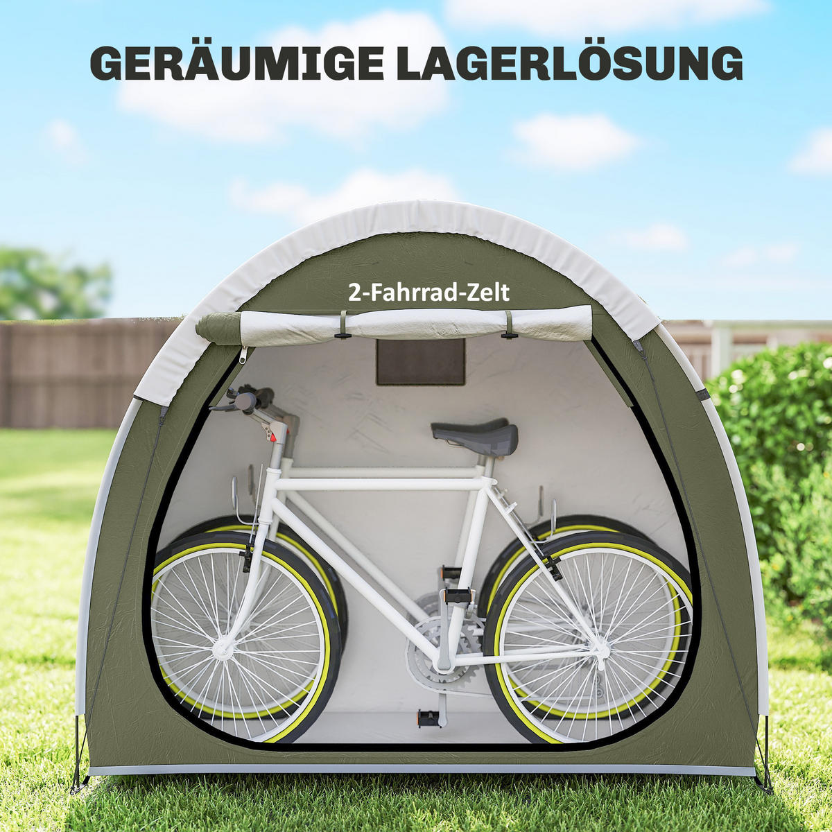 FAHRRADZELT für 2 Fahrräder Fahhrradgarage mit Belüftung UPF50+ Wasserdicht 210D Oxford 200 x 80 x 170 cm - Grün, Textil (200/170/80cm)