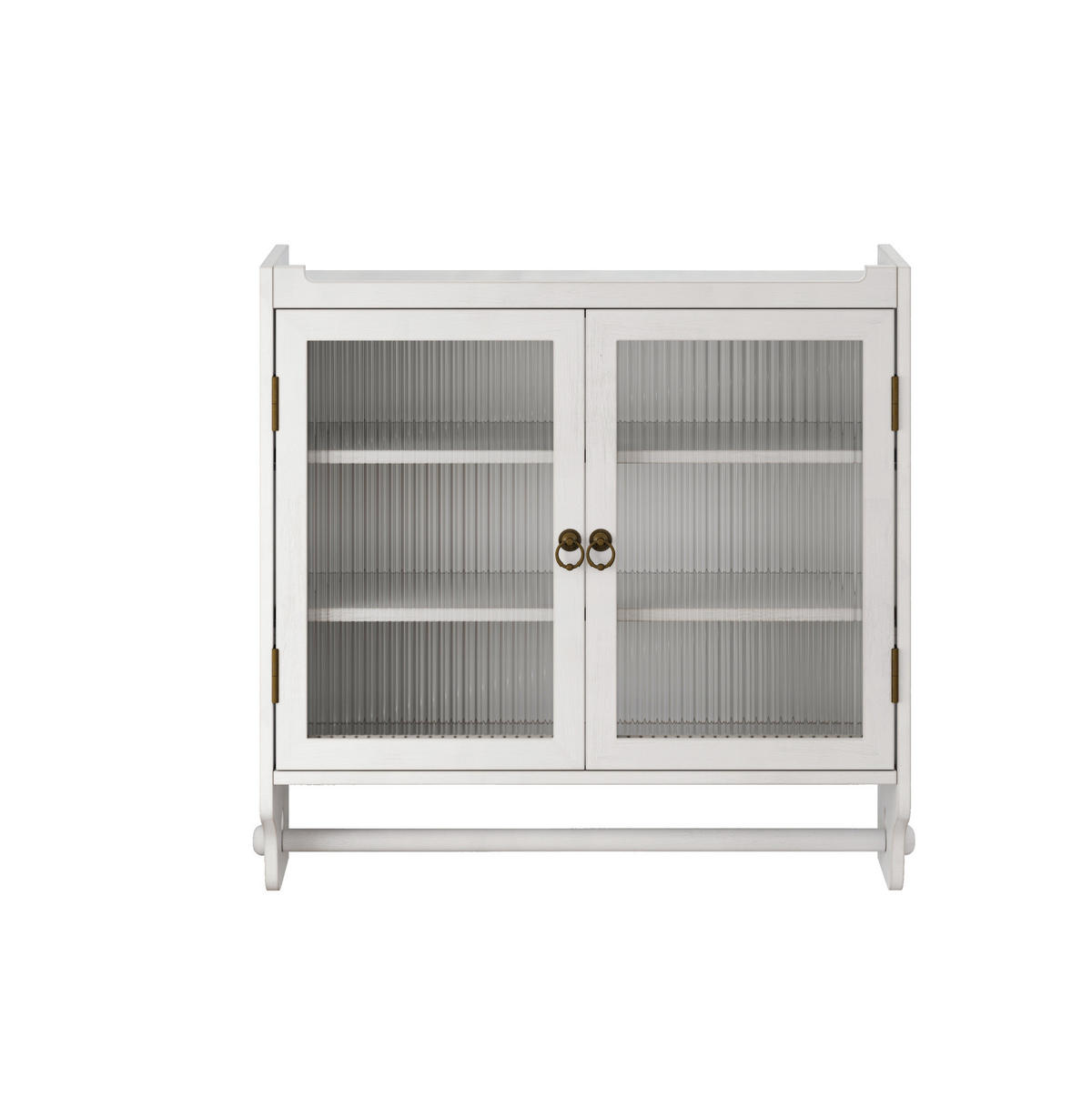 KÜCHENOBERSCHRANK 63/60/18 cm mit Glastüren, 3 Ebenen und Handtuchhalter aus Massivholz und MDF, White Washed - Weiß, Holz (63/60/18cm) - Redom