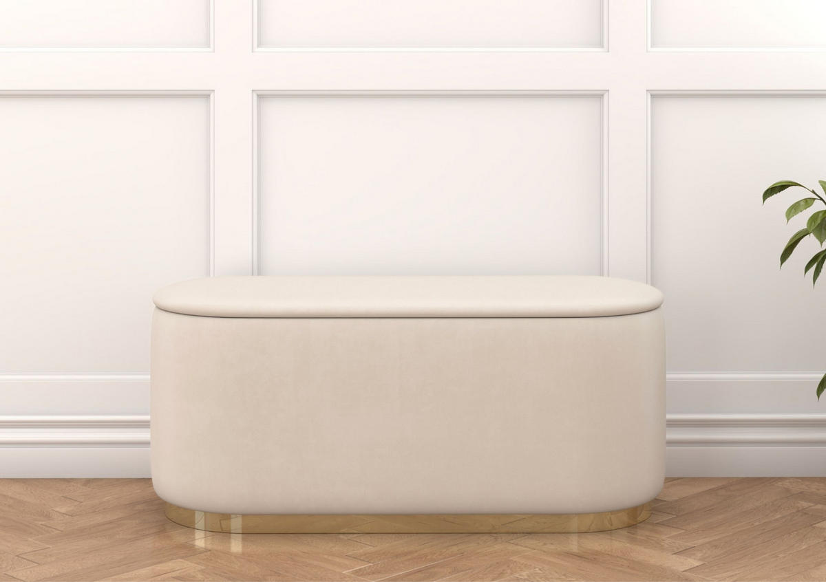 POUF Scarlett mit Stauraum, goldene Basis, 110/47/45 cm, Beige - Beige/Goldfarben, Holzwerkstoff/Textil (110/47/45cm) - Dancan