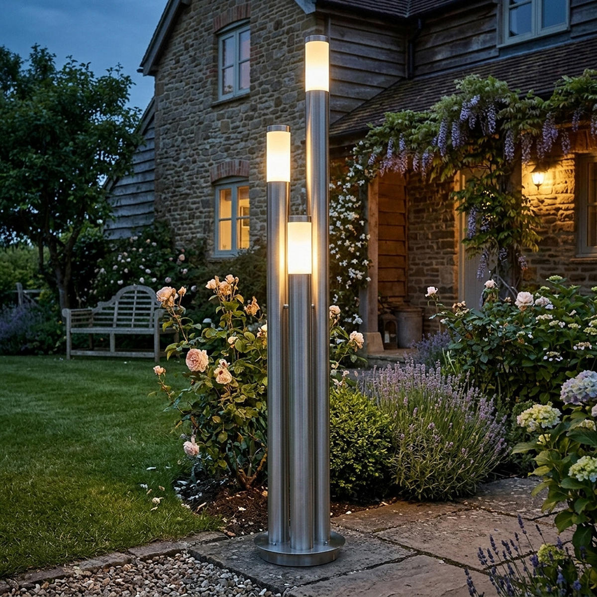LED STEHLEUCHTE Edelstahl Silber 3-Säulen - Silberfarben, Metall (28/28/170cm) - Globo Lighting