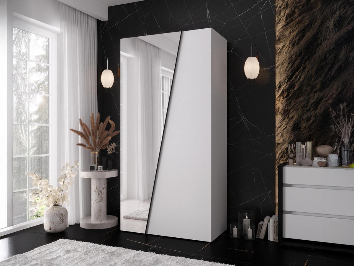 DREHTÜRENSCHRANK Zen 1L 100 cm - Schwarz/Weiß, Holzwerkstoff/Kunststoff (100/202/50cm) - MIRJAN24