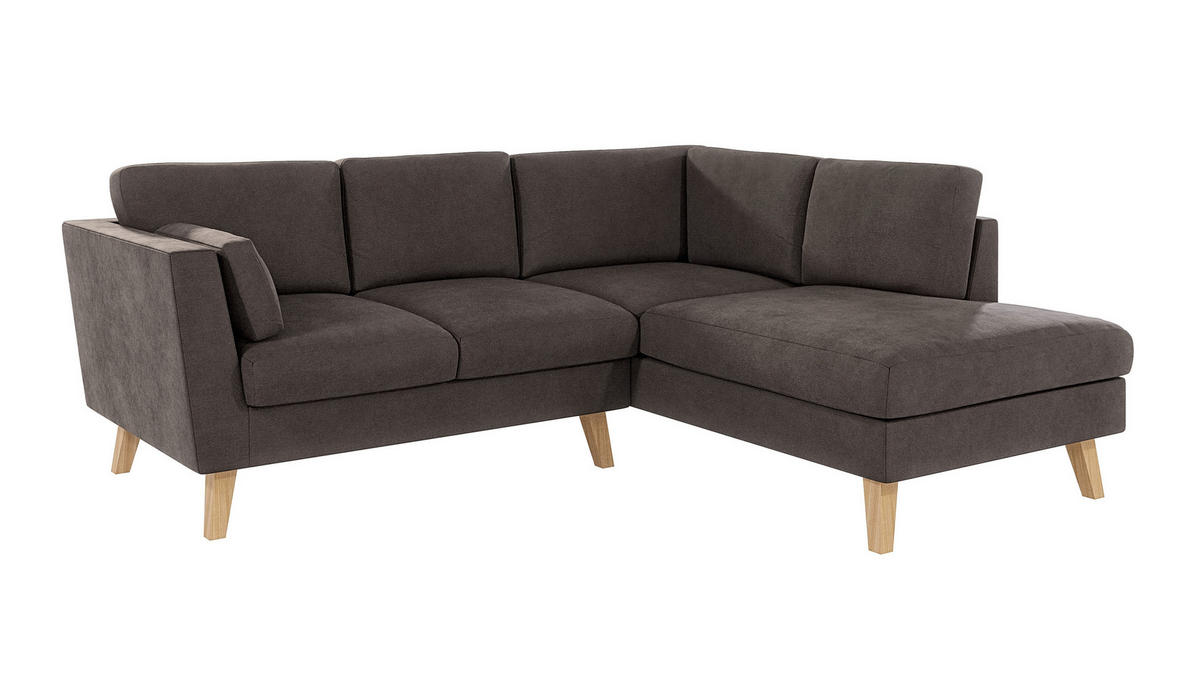 ECKSOFA Mario Braun - Khaki Microfaser - Naturfarben/Braun, Buchenholz/Textil (221/186cm) - S-Style Möbel