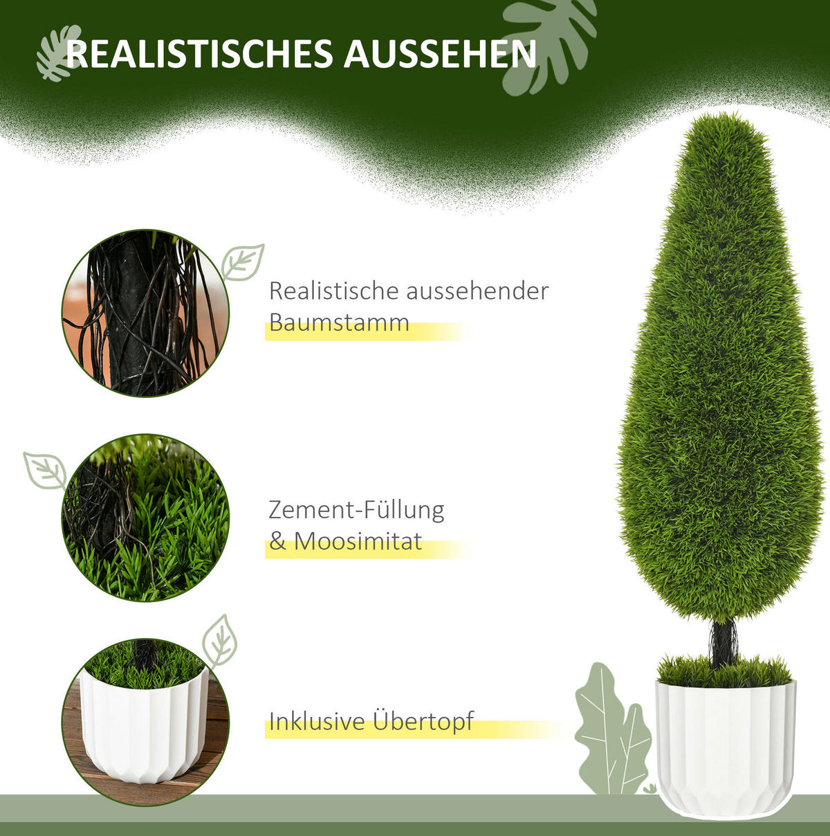 KUNSTPFLANZEN Zypresse 12/12/90 cm grün aus Kunststoff im Topf - Grün, Kunststoff (90cm) - OKWISH