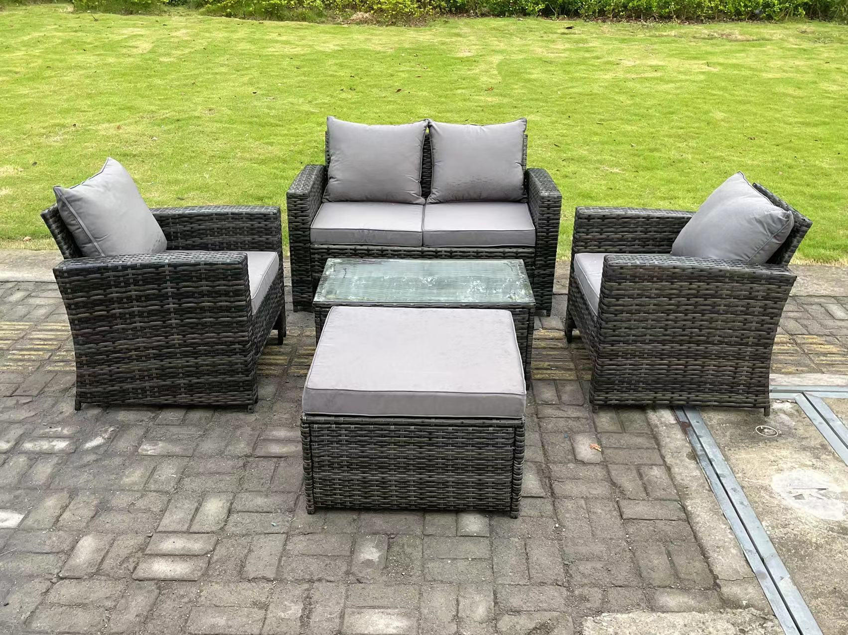 GARTENMÖBEL-SET mit Kissen Polyrattan Dunkelgrau 5-Sitzer - Dunkelgrau, Metall - Fimous