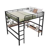 HOCHBETT 140/200 cm aus Metall mit Schreibtisch und Regalen in Schwarz - Schwarz, Metall (140/200cm) - Flora Grace