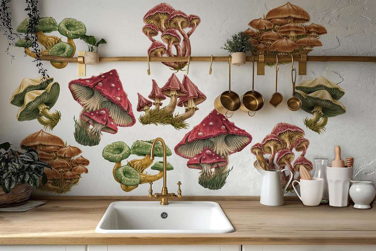 WANDAUFKLEBER 130x62cm - Pilzwiese - Multicolor, Kunststoff (130/62/0.1cm) - Wallfluent