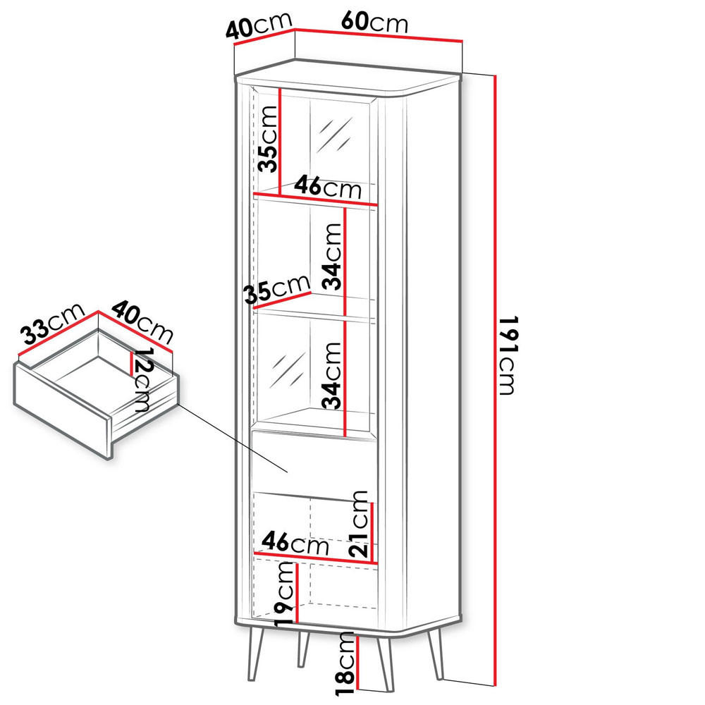 Thumbnail - Feldmann-Wohnen Vitrine, Creme, Grau, Holz, 3 Fächer, 1 Schubladen, Rechteckig, 60x191x40 cm, Wohnzimmer, Wohnwände, Vit...