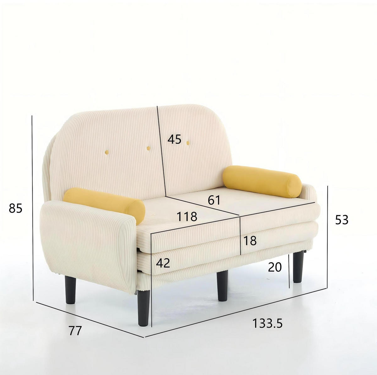 SOFA verstellbar mit Schlaffunktion und Stauraum Cord Ivory - Weiß, Kunststoff (77/85/133.5cm) - Meubliv