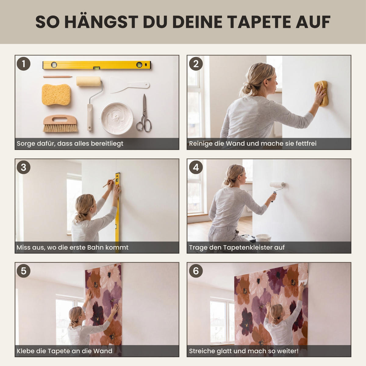 TAPETE - Blumen - Abstrakt - Erdtöne - 450x200 cm - Multicolor, Papier (450/200cm) - OnlyWow