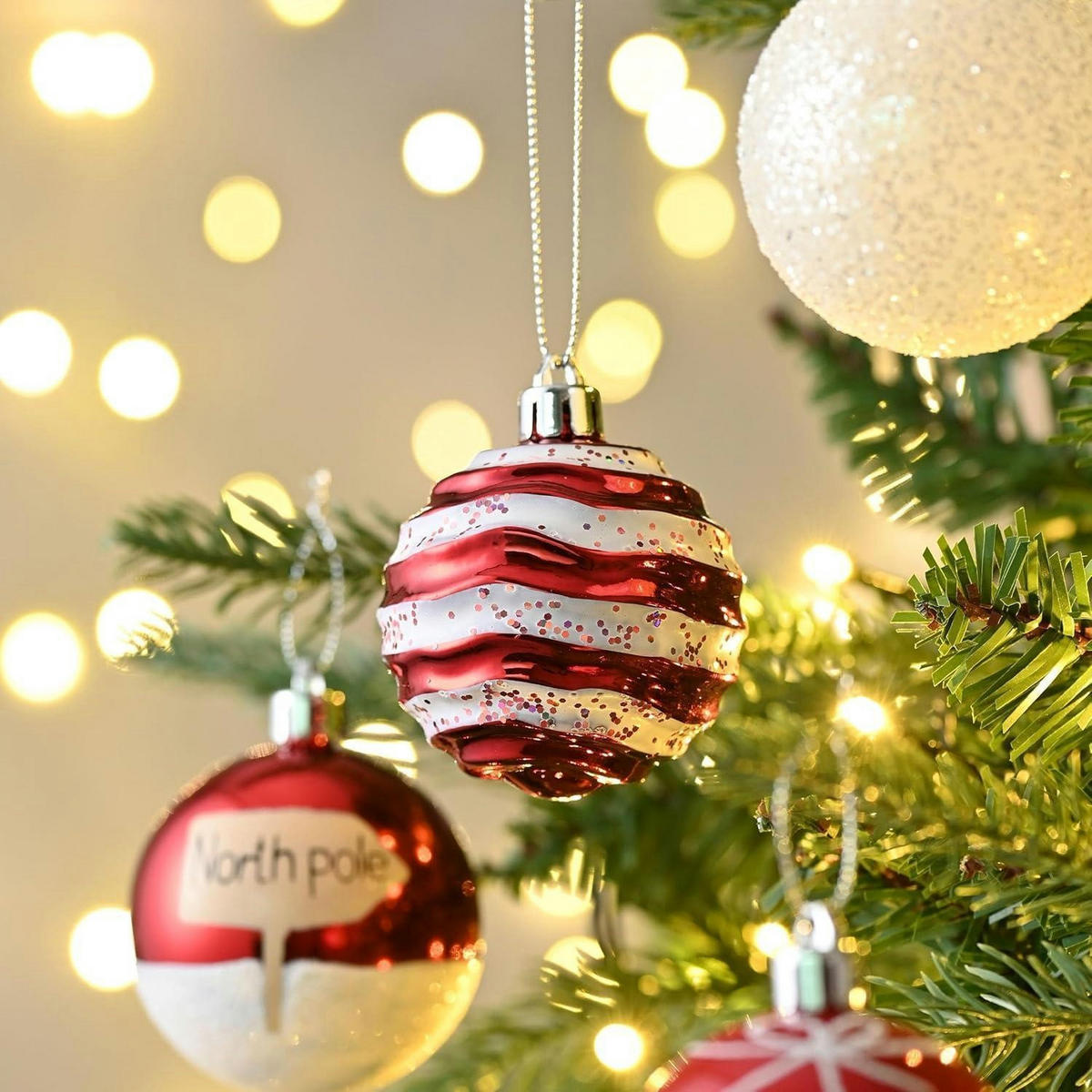 WEIHNACHTSKUGELN 16-teiliges Set 6 cm Rot Weiß Bruchfest - Multicolor, Kunststoff (6/6/6cm)
