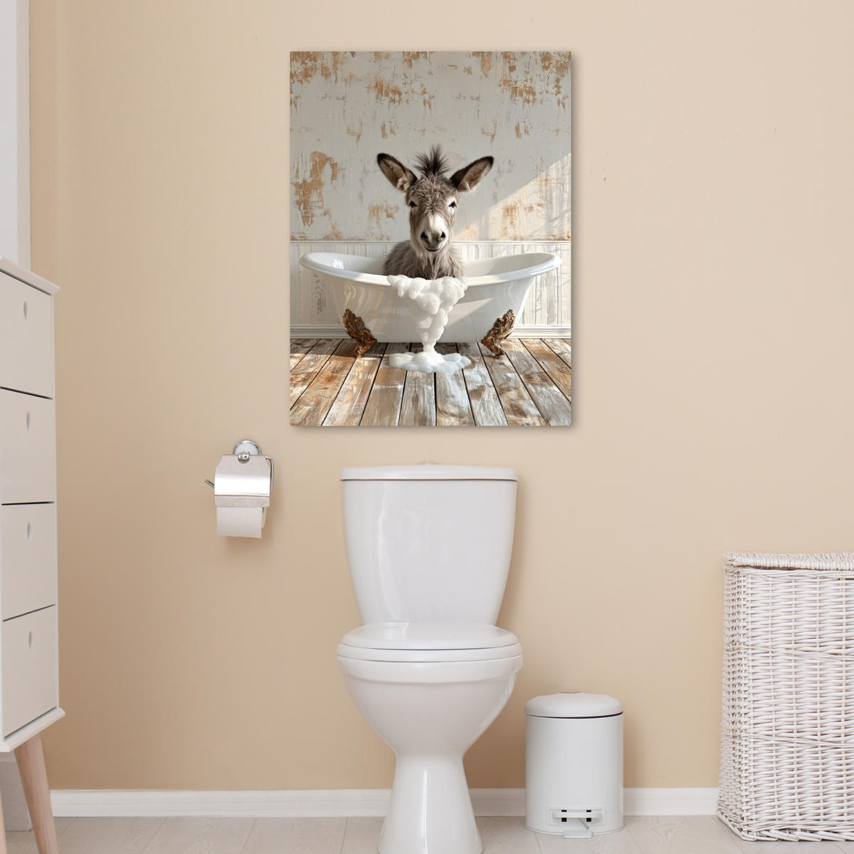 LEINWANDBILD Esel - Tiere - Badewanne - Schaumstoff 50x70 cm - Weiß, Textil (50/70cm) - MuchoWow