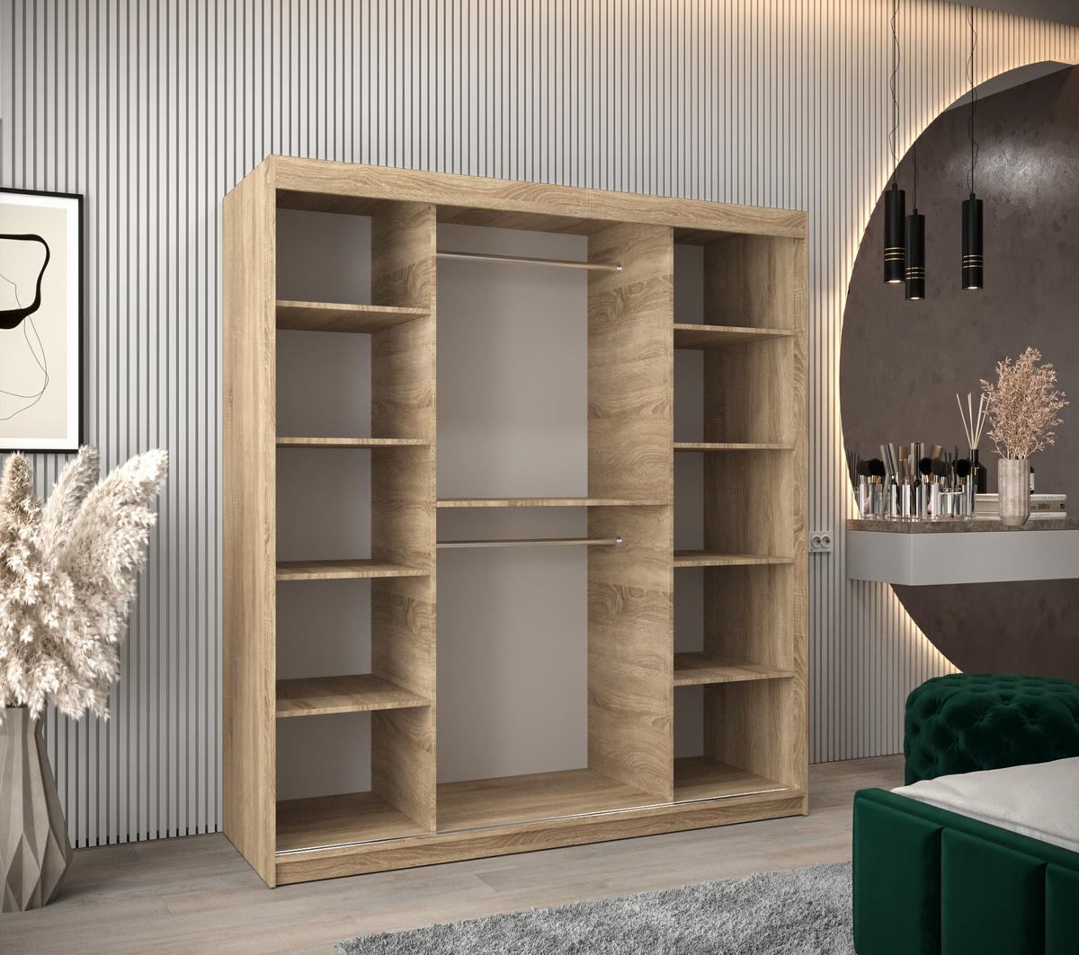 SCHWEBETÜRENSCHRANK 200/180/62 2-türig - Silberfarben/Schwarz, Holz/Kunststoff (180/200/62cm) - Abiks Möbel
