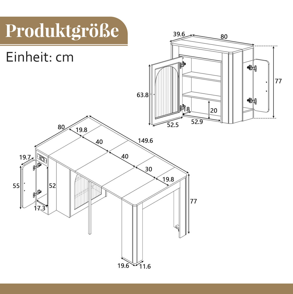 KÜCHENINSEL 83/39,6-149,6/77 cm mit ausziehbarem Tisch, LED-Beleuchtung und Steckdose, Naturfarben/Weiß - Weiß, Holzwerkstoff (83/77/39.6cm) - Redom